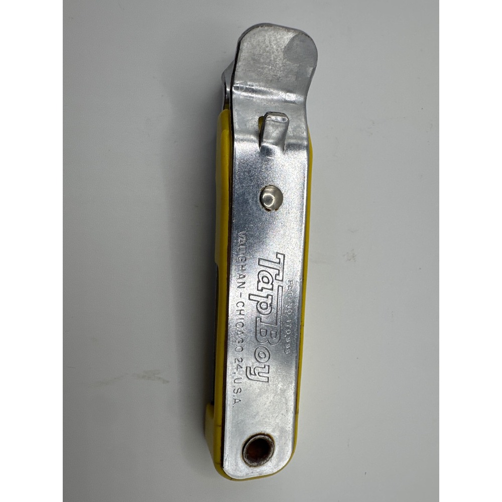 Vintage Vaughan Tap Boy Bottle Can Opener Yellow USA Made Retro Bar Tool